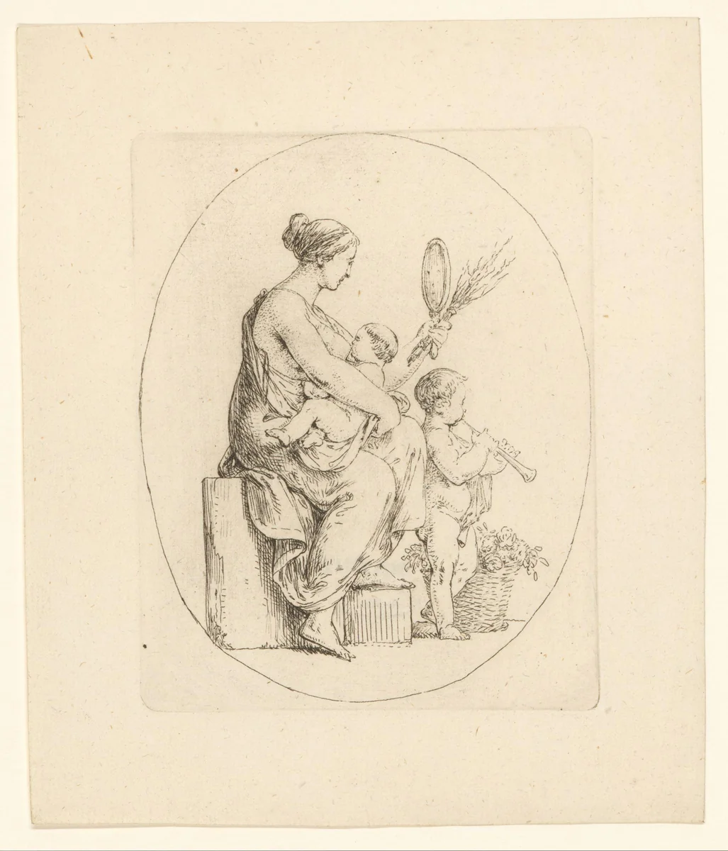 Allegorie van de vijf zintuigen by Bernhard Rode, print, 1788
