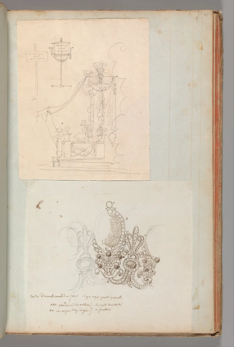 Page from a Scrapbook containing Drawings and Several Prints of Architecture, Interiors, Furniture and Other Objects by Charles Percier, book, 1795-1805