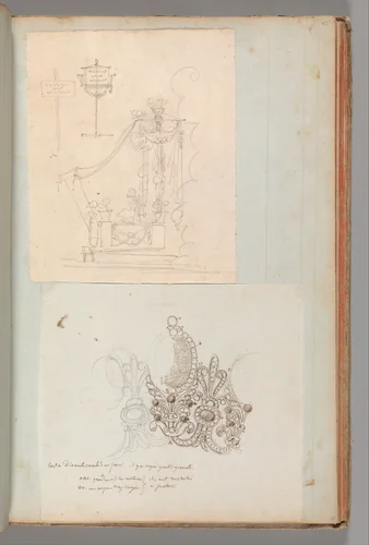 Page from a Scrapbook containing Drawings and Several Prints of Architecture, Interiors, Furniture and Other Objects by Charles Percier, book, 1795-1805