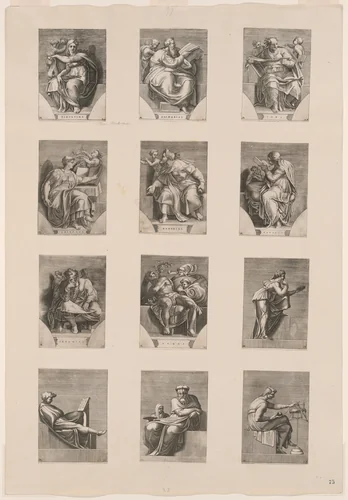 Figures from the Ceiling of the Sistine Chapel by Adamo Scultori, print, 1550-1565