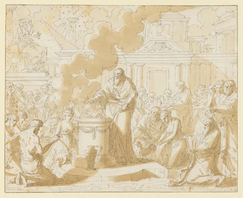 Classical Scene with Figures Gathered around a Sacrificial Altar by Louis Félix de La Rue, drawing, 1755-1765