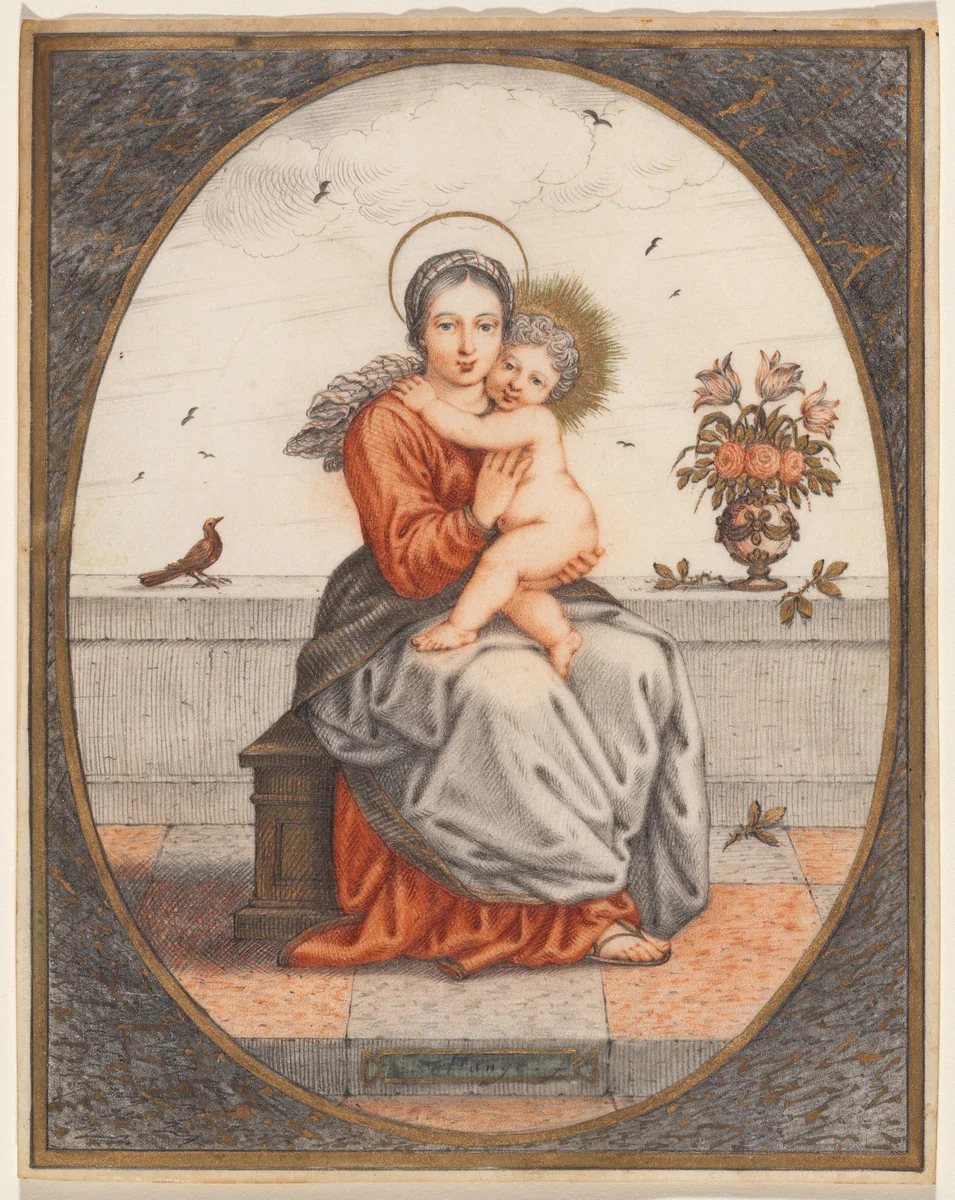 The Madonna and Child Seated before a Ledge by Thierry Bellange, drawing, 1625-1635