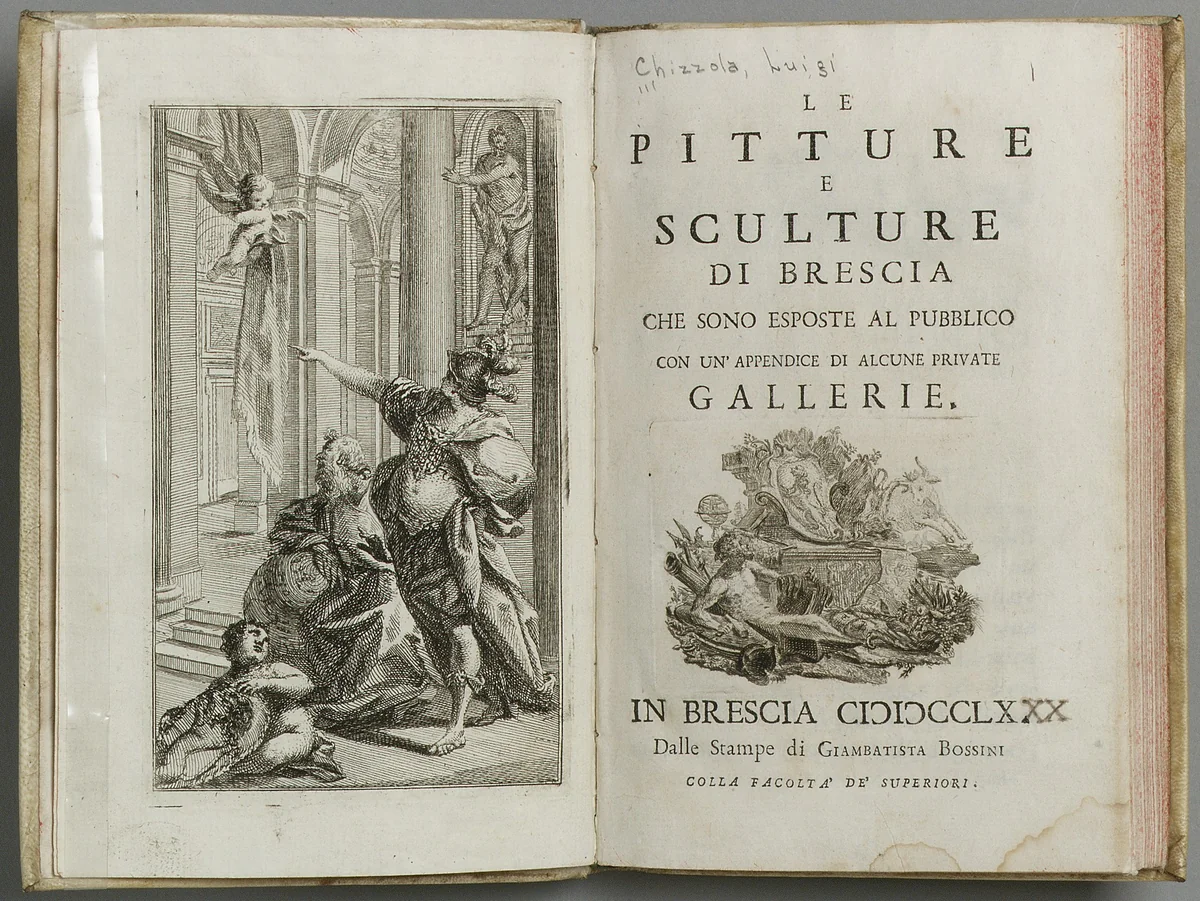 Le pitture e sculture di Brescia che sono esposte al pubblico con un' appendice di alcune private gallerie by Luigi Chizzola, artwork, 1760
