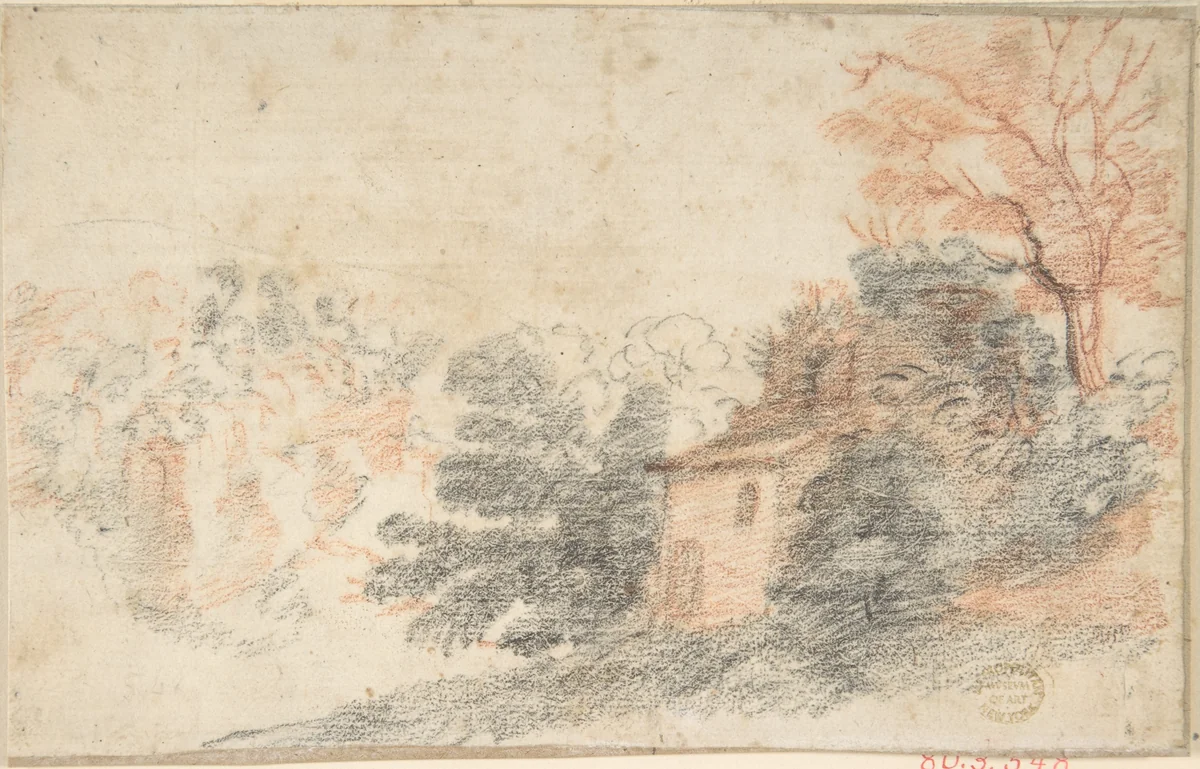 Landscape with House and Trees by anonymous, drawing, 1600-1700