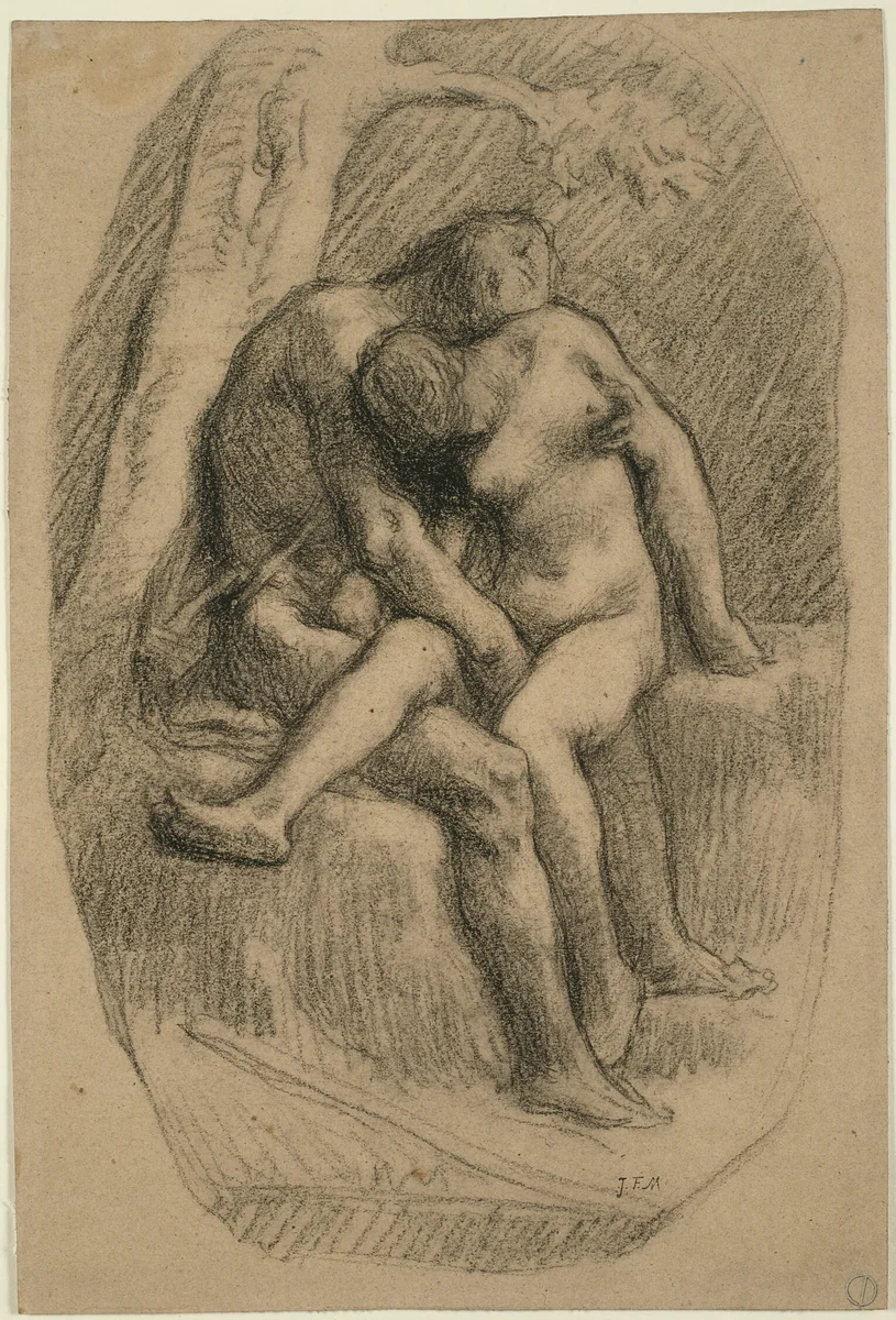 The Lovers by Jean-François Millet, drawing, 1846-1850