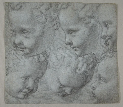 Studies of the Head of an Infant (after a three-dimensional model) by Francesco Morandini, drawing, 1572-1574