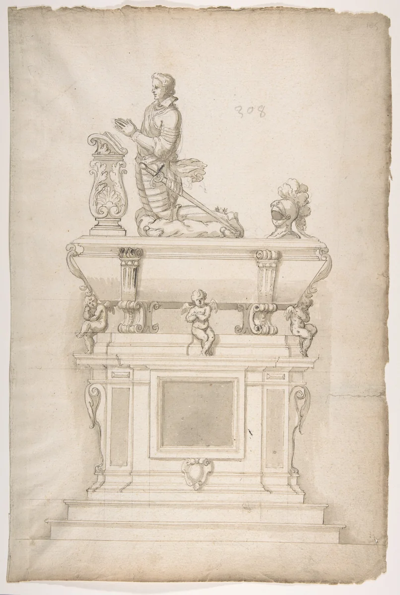 Design for a Man's Tomb by anonymous, drawing, 1500-1599