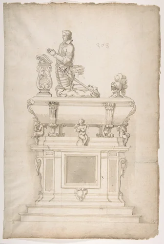 Design for a Man's Tomb by anonymous, drawing, 1500-1599