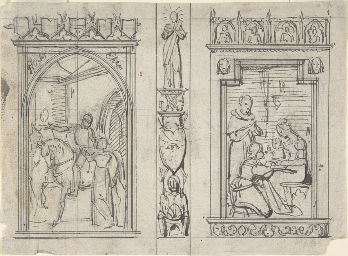 Studies for Two Book Illustrations by Carl Alexander von Heideloff, drawing, 1809-1865