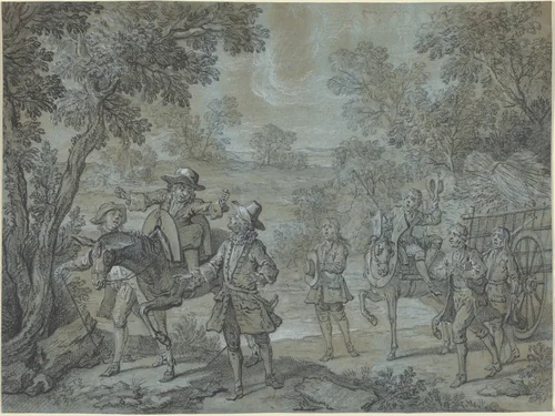 Ragotin declame des vers; des paysans croient qu'il preche by Jean-Baptiste Oudry, drawing, 1737