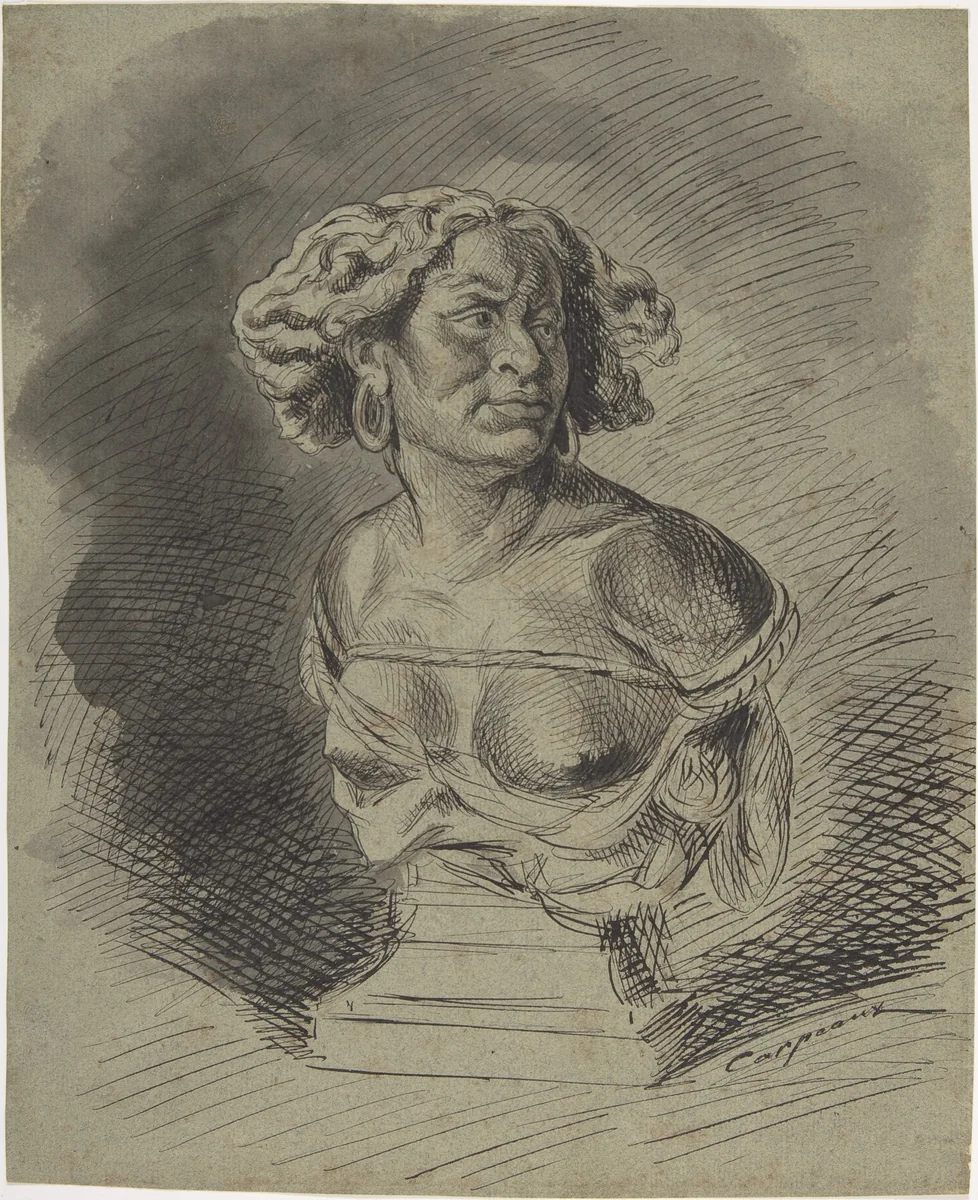 Study related to "Why Born Enslaved!" by Jean Baptiste Carpeaux, drawing, 1868-1875