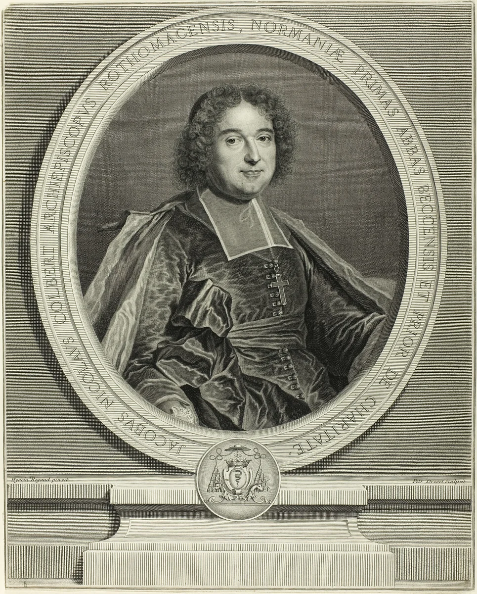 Portrait of Jacques Nicolas Colbert, Archbishop of Rouen by Pierre Drevet, print, 1699-1700