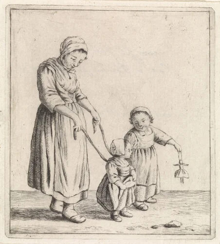 Vrouw met kind aan leiband by Johannes Christiaan Janson, print, 1778-1823