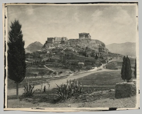 View of the Acropolis (walking man in foreground) by Adolphe Braun & Co., photograph, 1875-1895
