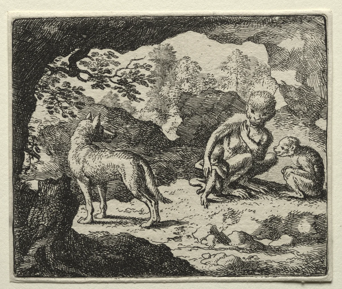 Reynard the Fox: The Wolf in the Monkey's Den by Allart van Everdingen, print, 1650-1675