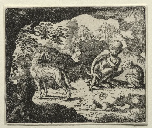Reynard the Fox: The Wolf in the Monkey's Den by Allart van Everdingen, print, 1650-1675