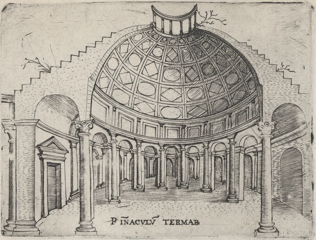 Pinaculu Termar (sic), from a Series of 24 Depicting (Reconstructed) Buildings from Roman Antiquity by anonymous, print, 1530-1550