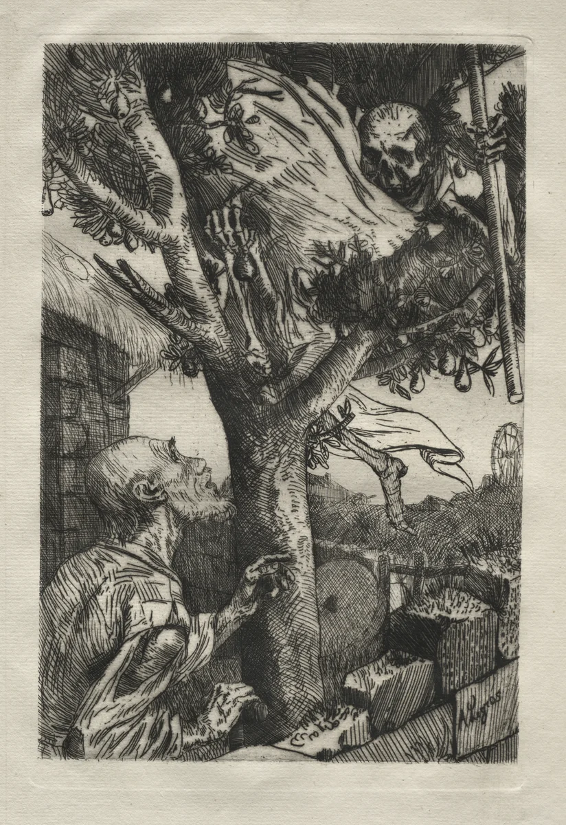 La mort dans le piorier by Alphonse Legros, print, 1864-1879