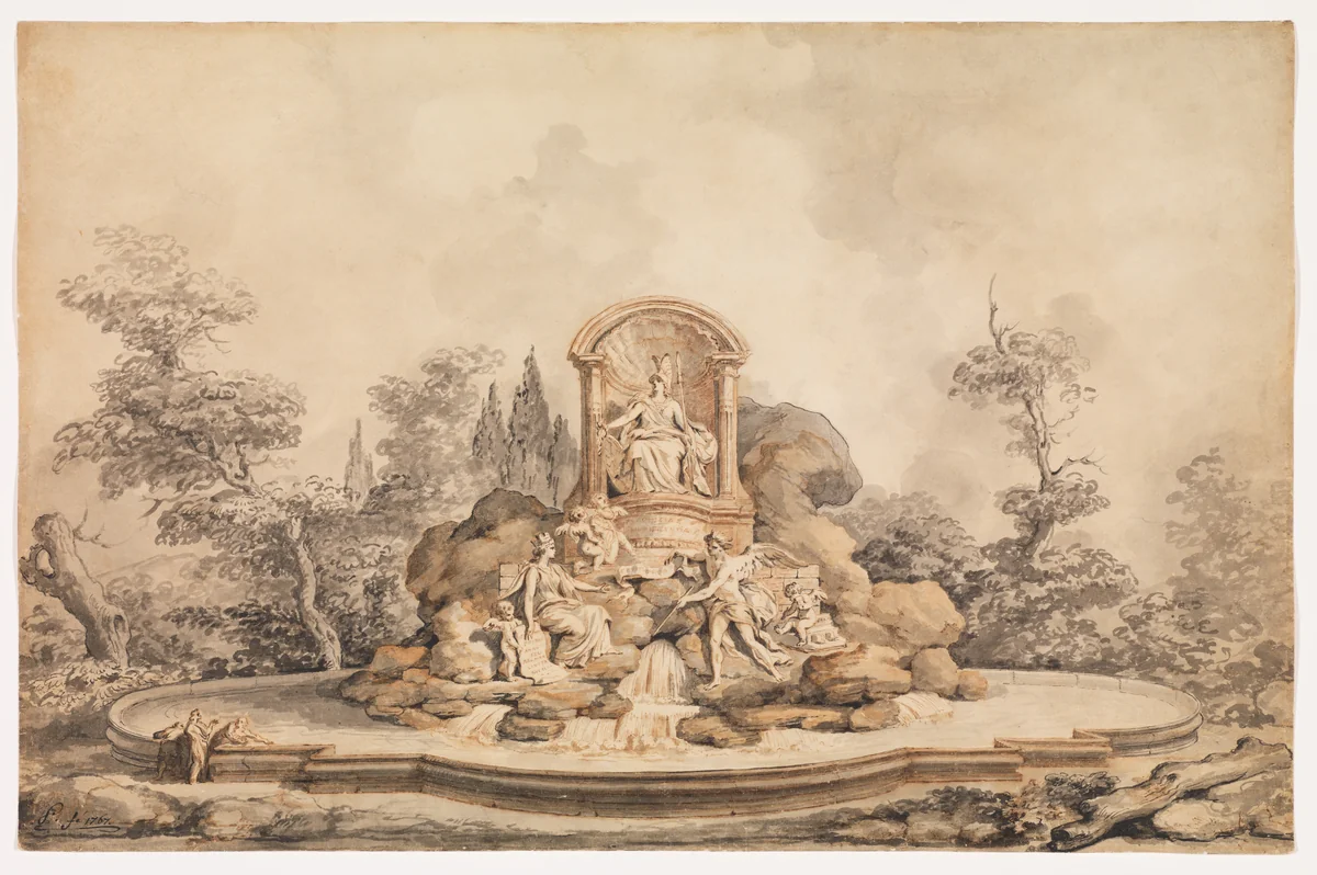 Project for a Monumental Fountain by Augustin Pajou, drawing, 1767