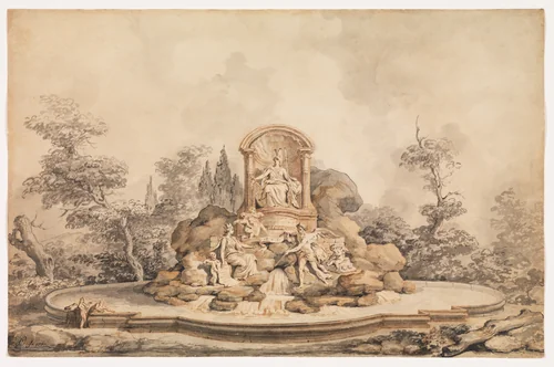 Project for a Monumental Fountain by Augustin Pajou, drawing, 1767