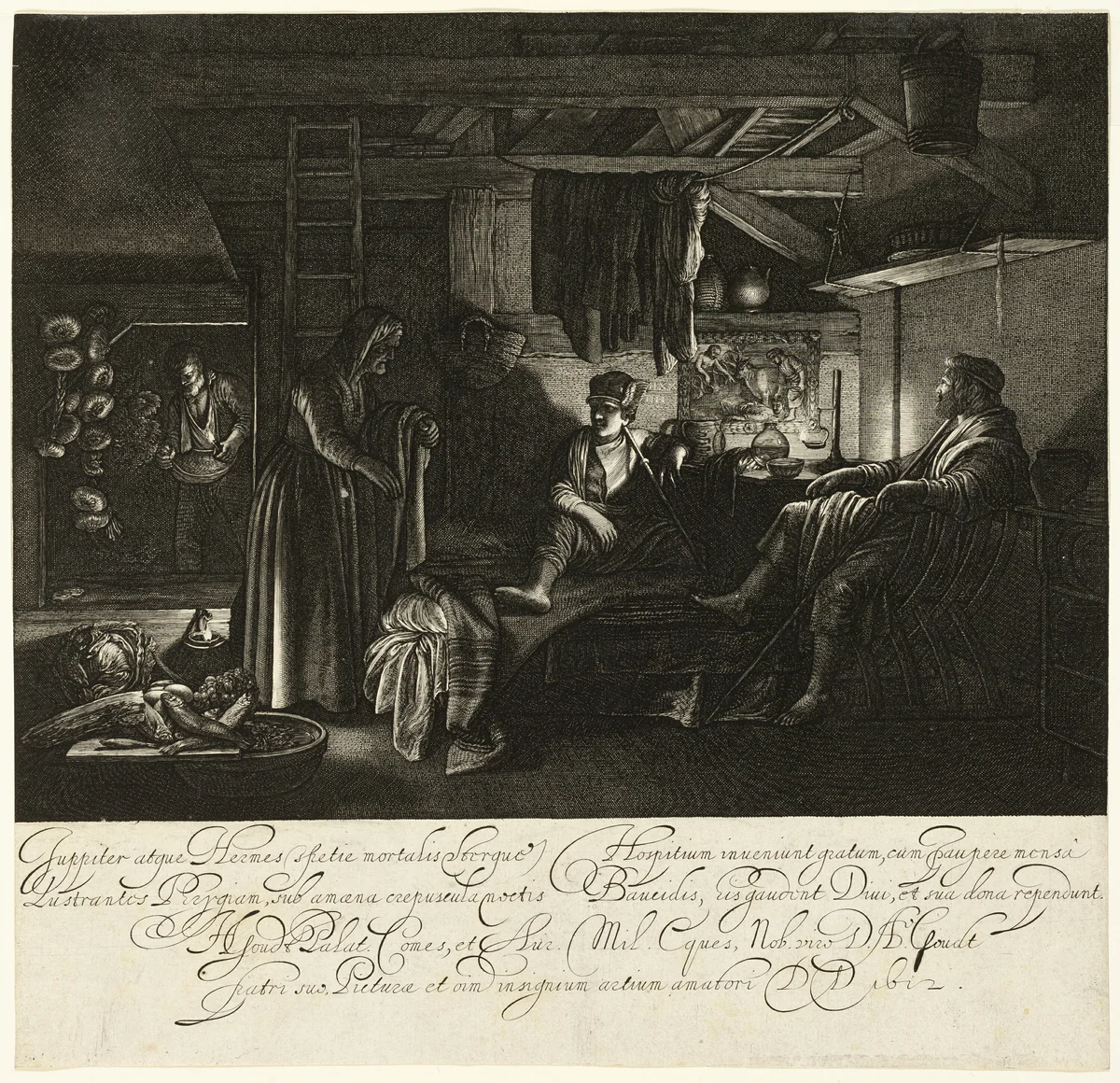 Jupiter and Mercury in the House of Philemon and Baucis by Hendrik Goudt, print, 1612