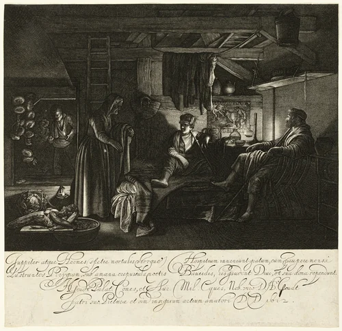 Jupiter and Mercury in the House of Philemon and Baucis by Hendrik Goudt, print, 1612
