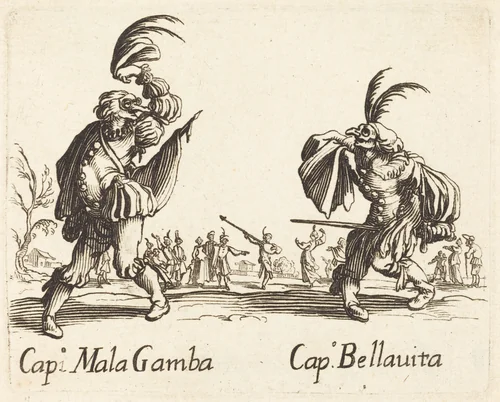 Cap. Mala Gamba and Cap. Bellavita by Jacques Callot, print, 1622-1699