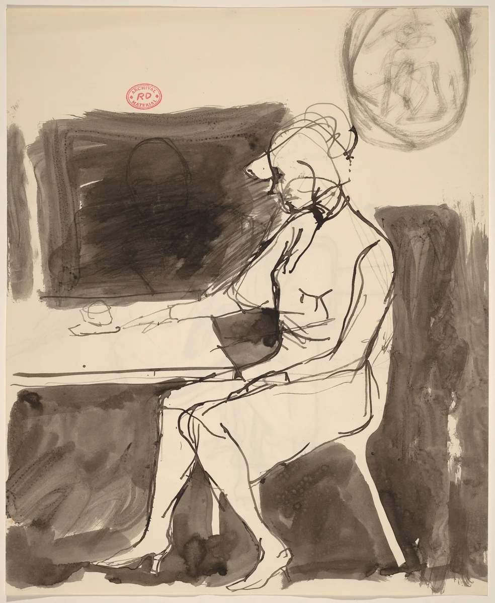 Untitled [woman seated at a table] [recto] by Richard Diebenkorn, drawing, 1955-1967