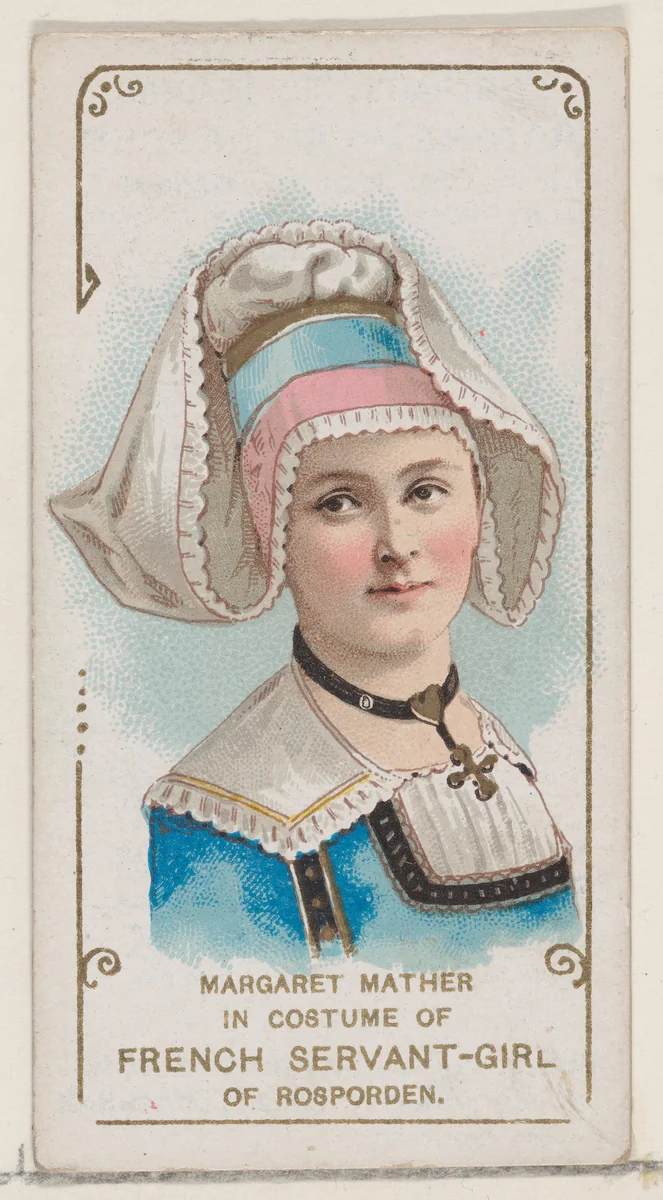 Margaret Mather in Costume of French Servant Girl of Rosporden, from the set Actors and Actresses, First Series (N70) for Duke brand cigarettes by W. Duke, Sons & Co., print, 1888-1889