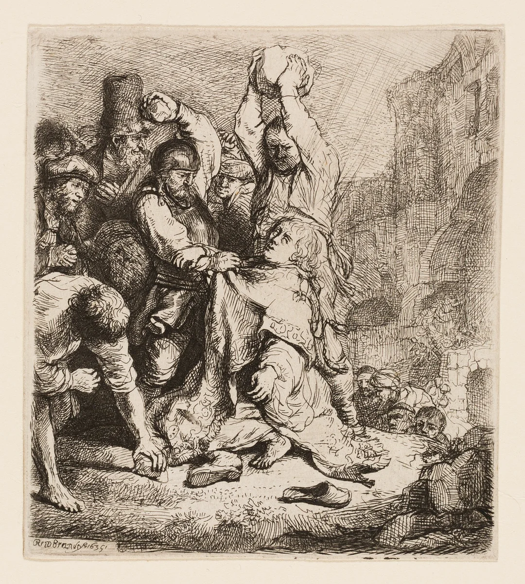 The Stoning of St. Stephen by Rembrandt van Rijn, print, 1635