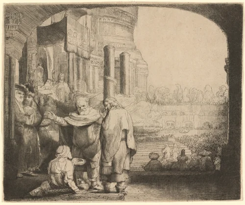Peter and John Healing the Cripple at the Gate of the Temple by Rembrandt van Rijn, print, 1659