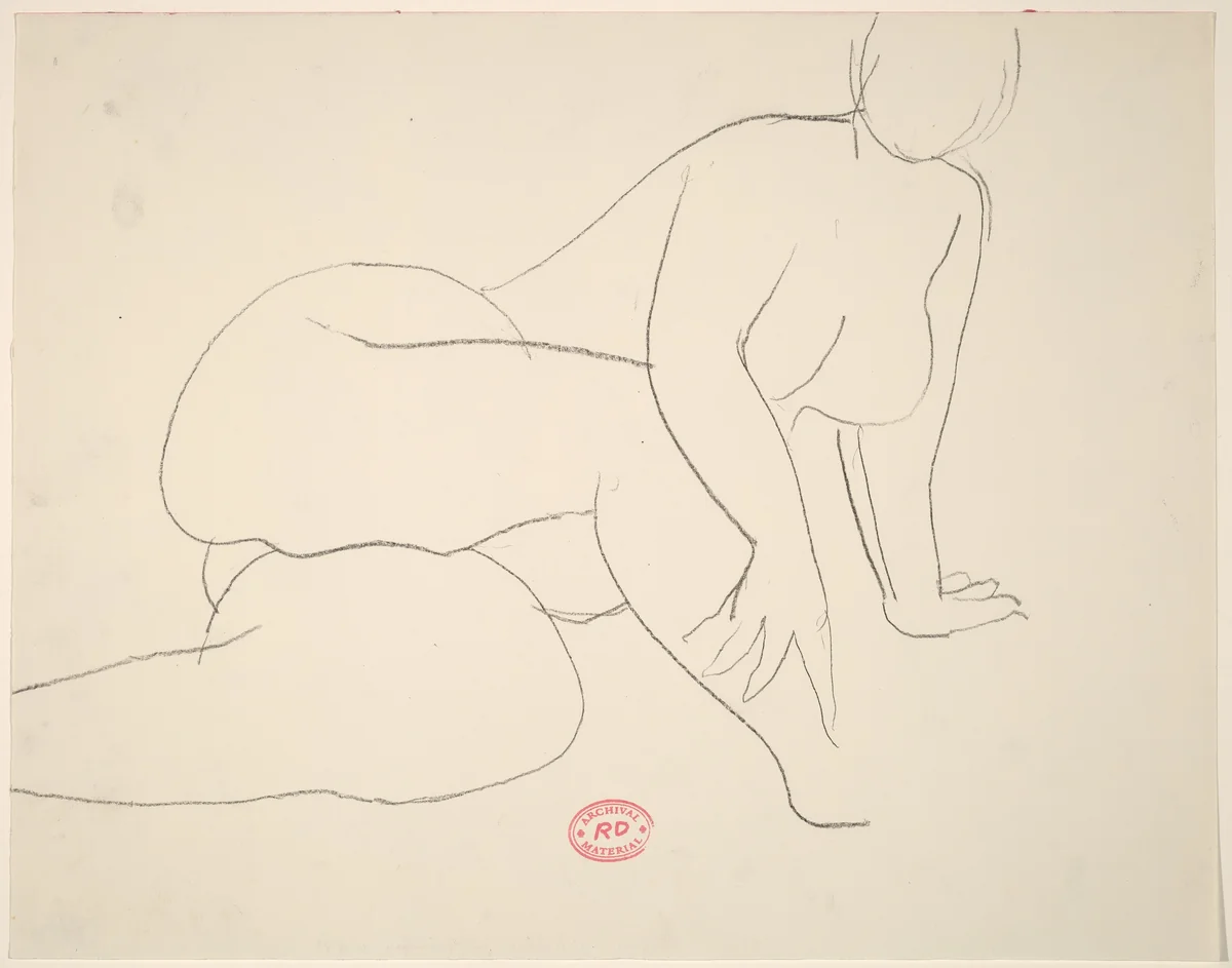 Untitled [nude resting on her left side and leaning on her left hand] by Richard Diebenkorn, drawing, 1955-1967