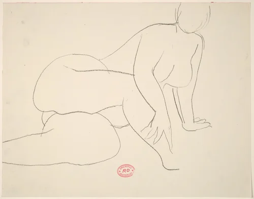 Untitled [nude resting on her left side and leaning on her left hand] by Richard Diebenkorn, drawing, 1955-1967