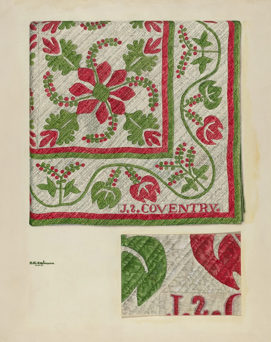 Pepperberry Quilt by Ralph Atkinson, index of american design, 1939