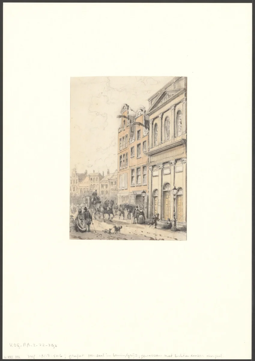 Gezicht op Amstelstraat 1-5 by Willem Hekking jr., drawing, 1835-1904