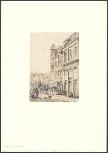 Gezicht op Amstelstraat 1-5 by Willem Hekking jr., drawing, 1835-1904