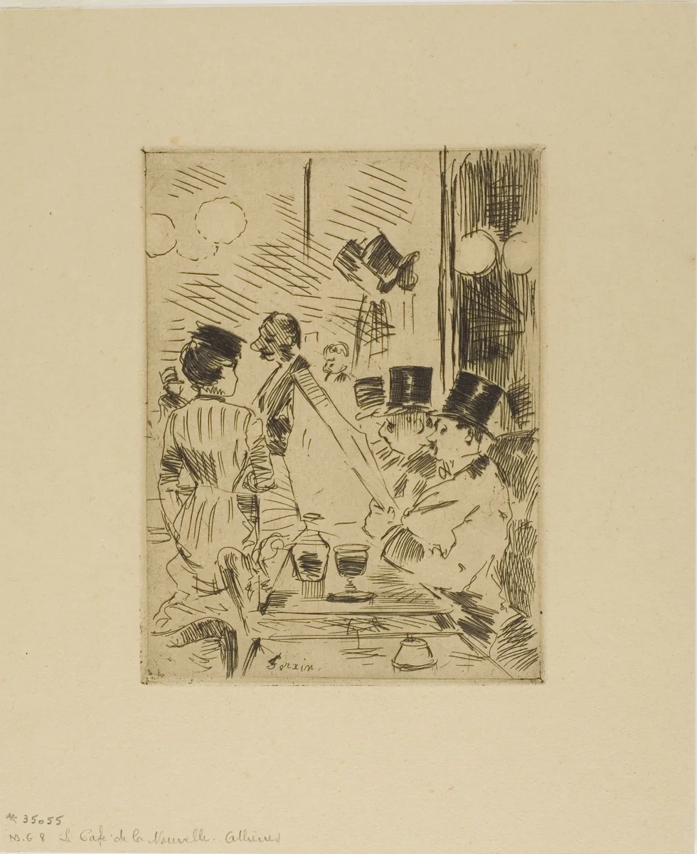 The Café of the New Athens by Jean-Louis Forain, print, 1871-1881