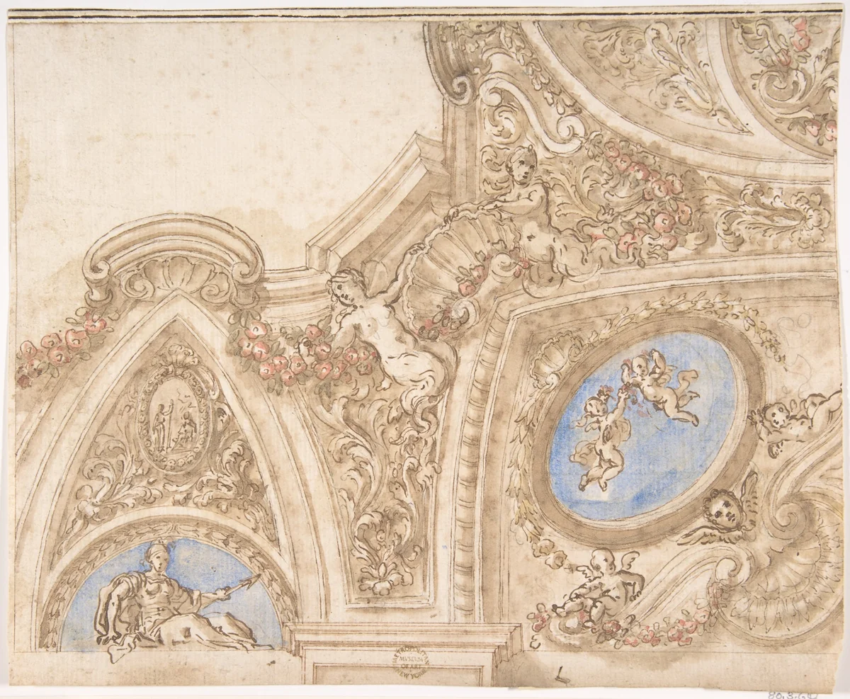 Design for the Corner of a Ceiling by anonymous, drawing, 1600-1700
