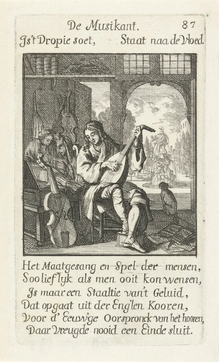 Musician by Caspar Luyken, print, 1694