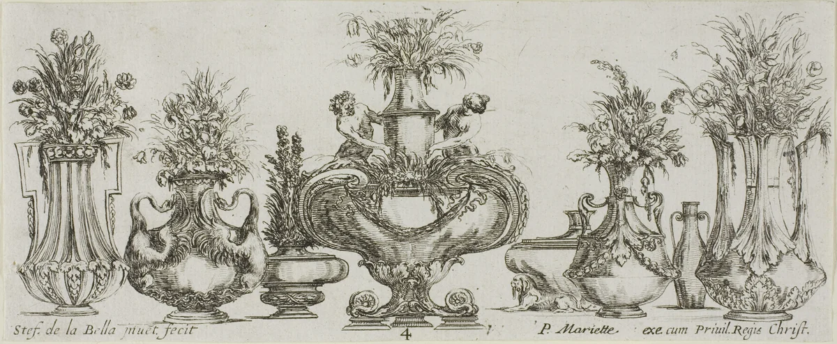 Plate Four from Collection of Various Vases by Stefano della Bella, print, 1630-1648