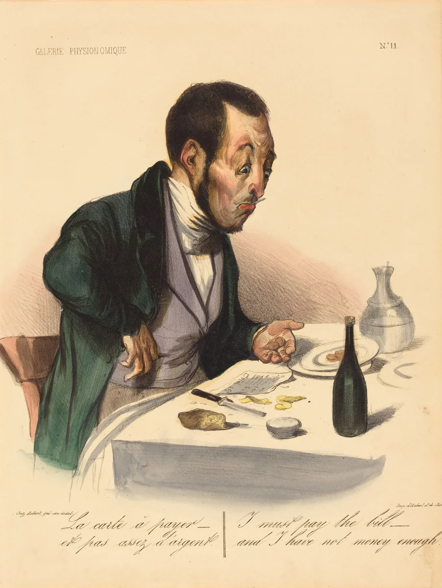 La carte a payer by Honoré Daumier, print, 1837