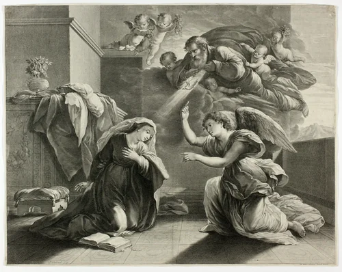 The Annunciation by Gérard Edelinck, print, 1660-1671
