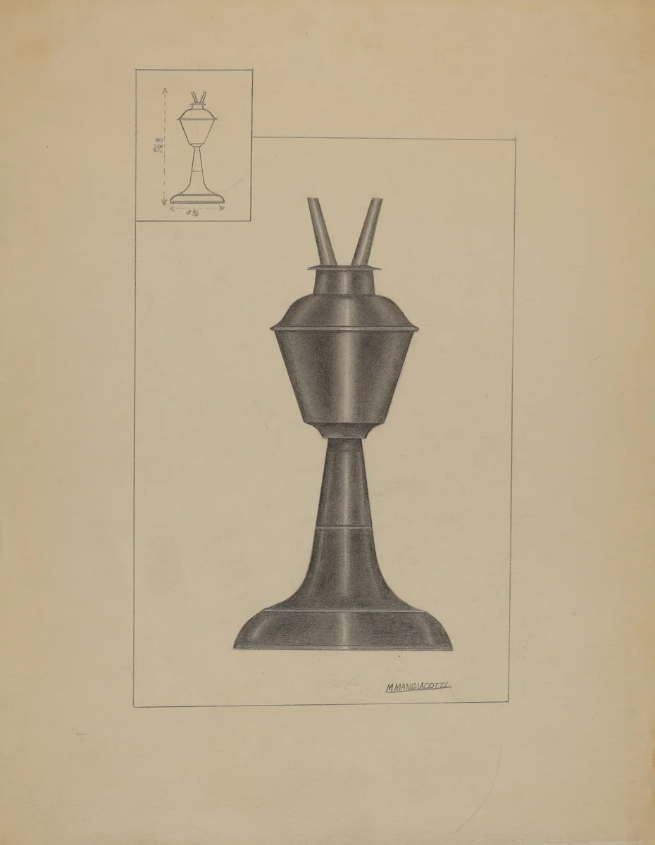 Whale Oil Lamp by Matthew Mangiacotti, index of american design, 1936