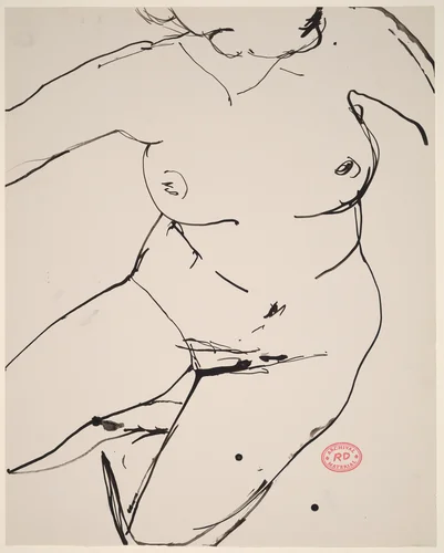 Untitled [bird's-eye view of a reclining female nude] by Richard Diebenkorn, drawing, 1955-1967