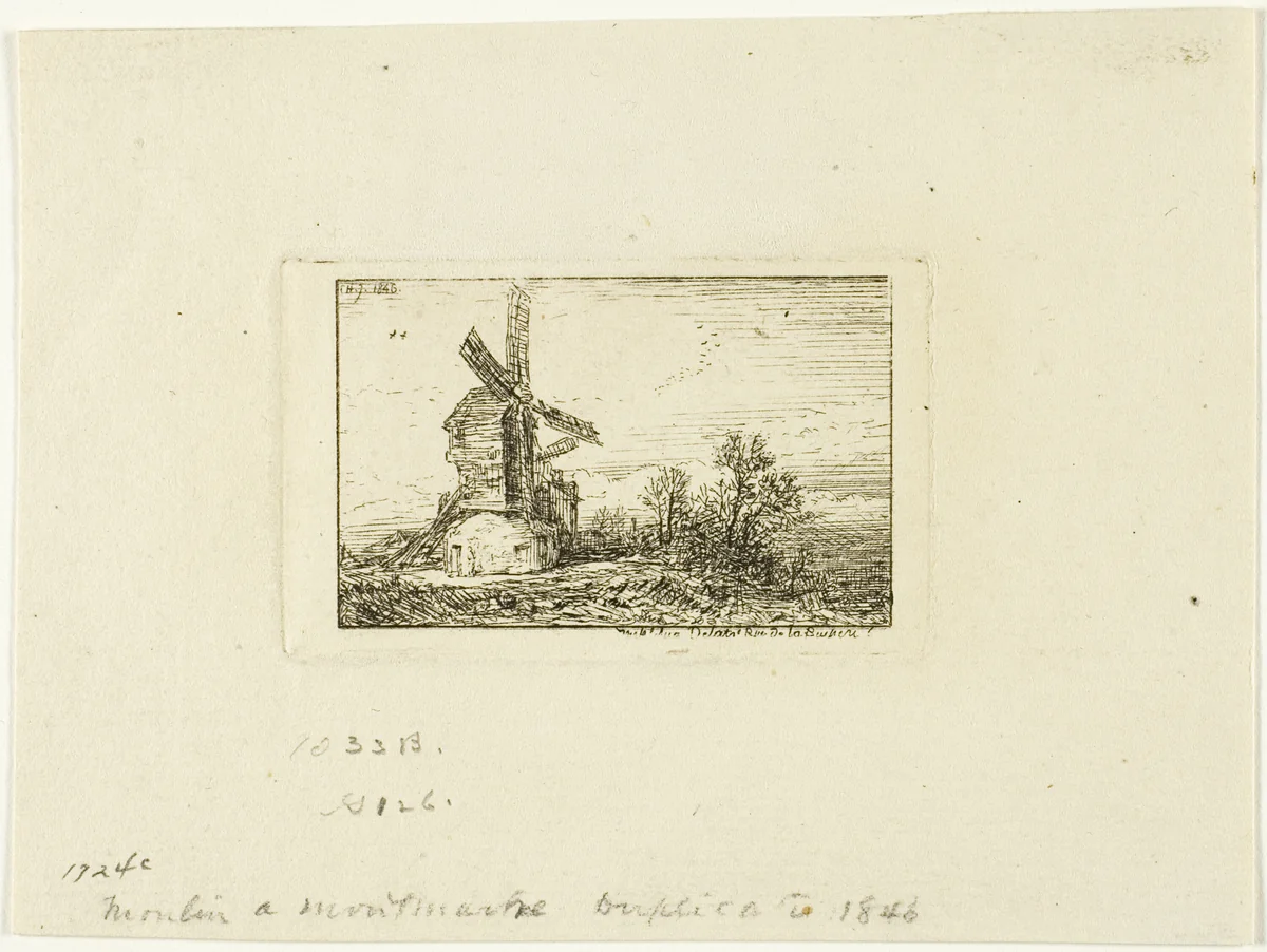 Windmill by Charles-Émile Jacque, print, 1846
