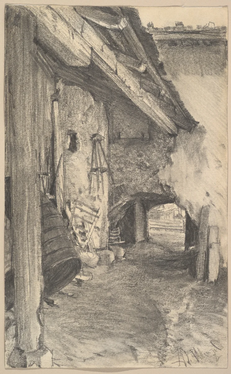 View into a Courtyard by Adolph Menzel, drawing, 1880-1890