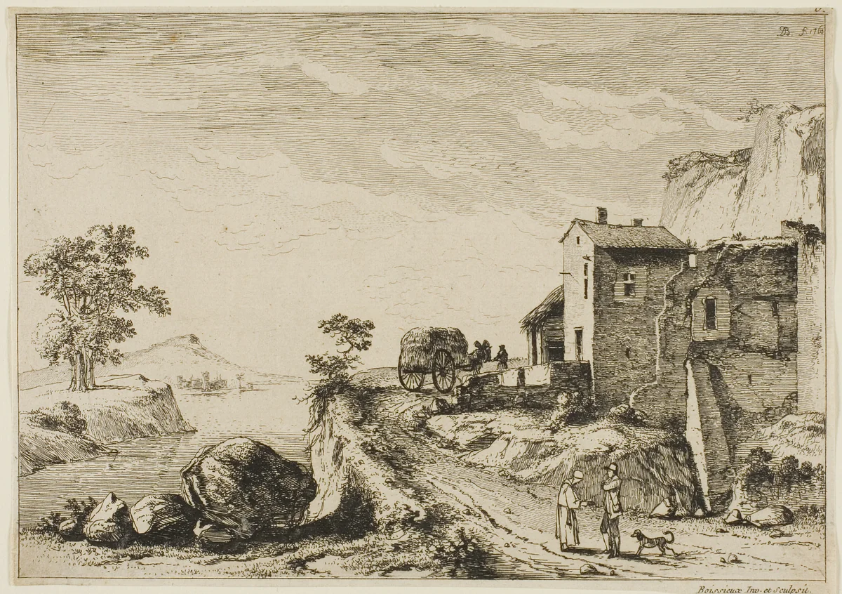 The Monk and the Hunter by Jean Jacques de Boissieu, print, 1796