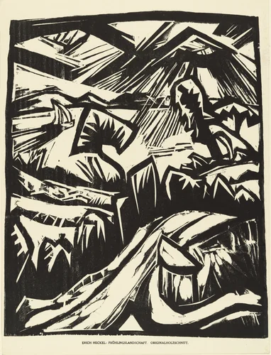 Spring Landscape (Frühlingslandschaft) (plate, preceding p. 1) from the periodical Das Kunstblatt, vol. 2, no. 1 (Jan 1918) by Erich Heckel, print, 1918
