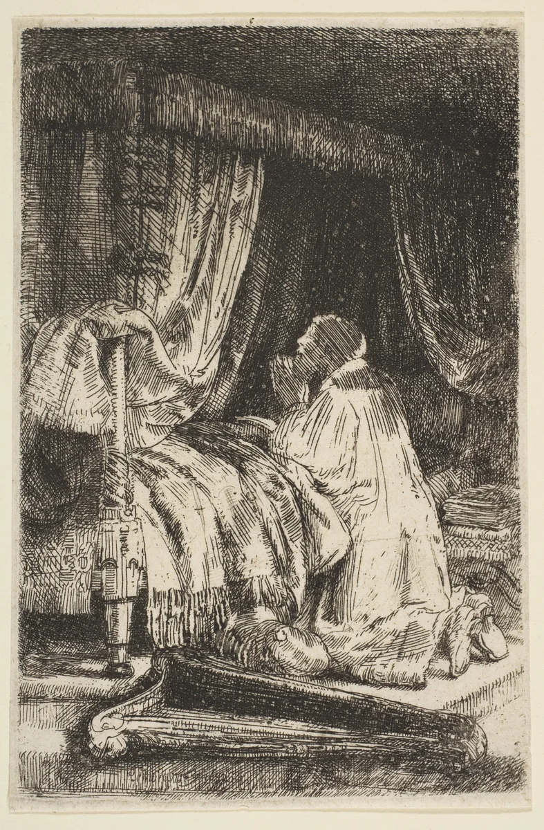 David in Prayer by Rembrandt van Rijn, print, 1652