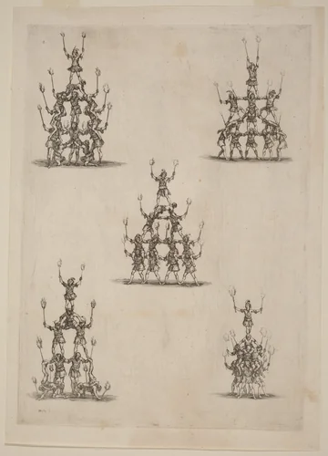 Pyramids of Jugglers by Stefano della Bella, print, 1652